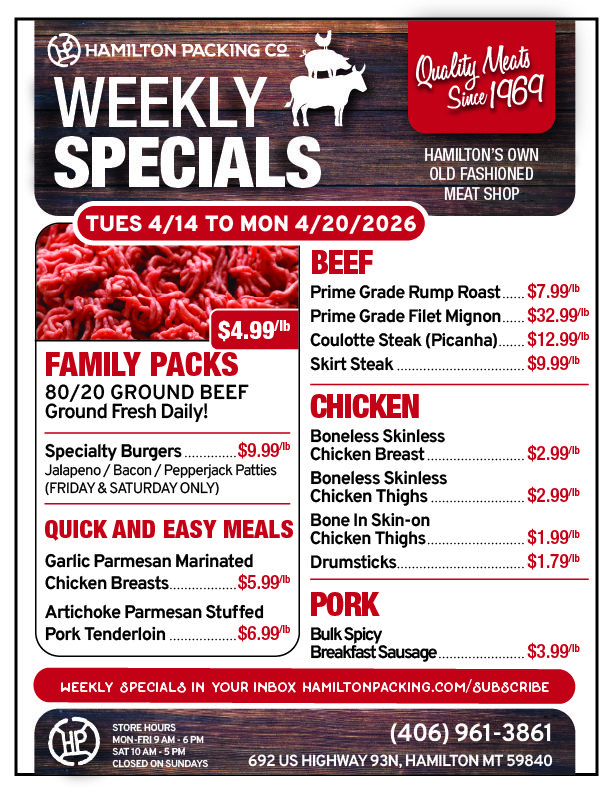 HP Weekly Specials - Full Page in Store 8.5x11 - Apr 14-100 Weekly specials for Hamilton Packing for the week of Tuesday April 14th